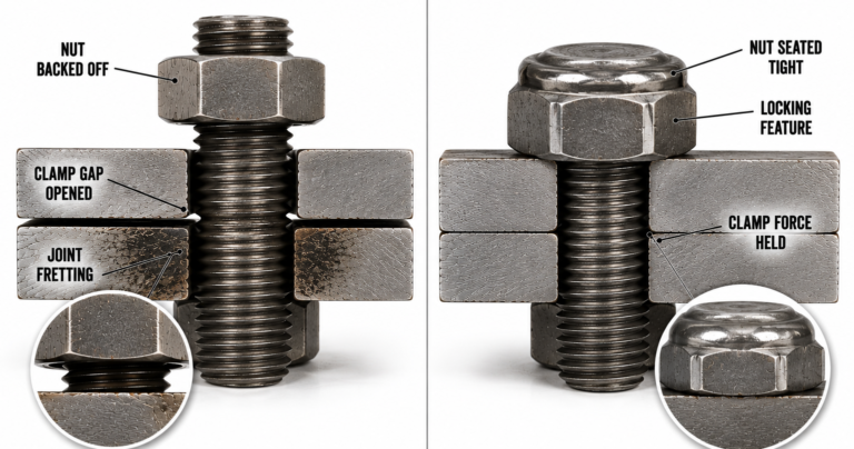 High strength steel hex bolt and nut with machined threads illustrating bolt failure analysis, preload, fatigue and fastening engineering.