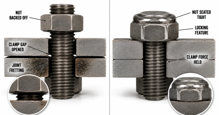 High strength steel hex bolt and nut with machined threads illustrating bolt failure analysis, preload, fatigue and fastening engineering.
