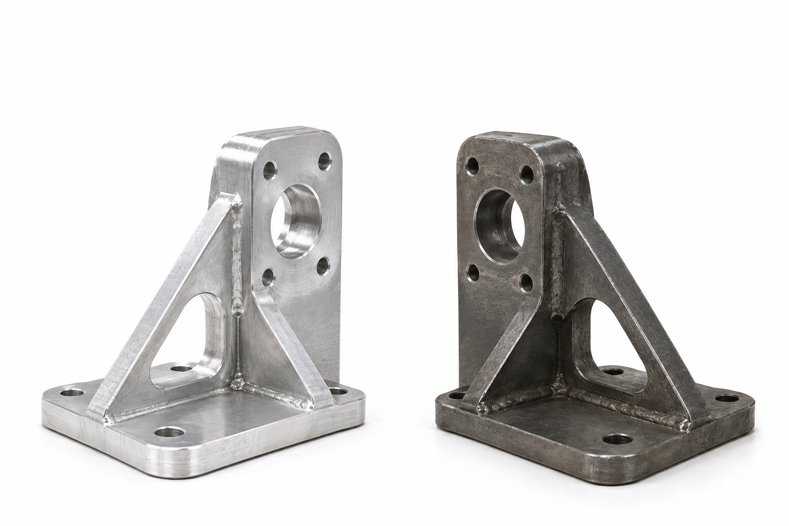 Aluminium vs steel engineering design comparison using identical engineering brackets made from aluminium and steel