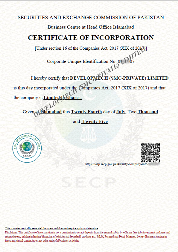 Scanned SECP certificate of incorporation